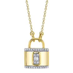 Shy Creation 1/8ctw Baguette Diamond 14k Yellow Gold Lock Necklace 1