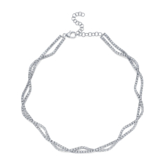 Shy Creation 2 1/2ctw Diamond 14k White Gold Twisted Double Strand Necklace 1
