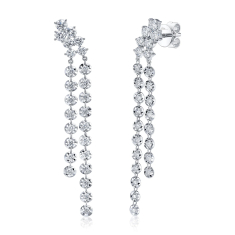 Shy Creation 1 1/2ctw Diamond 14k White Gold Double Drop Earrings 1