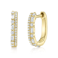 Shy Creation 1/3ctw Baguette Diamond 14k Yellow Gold Oval Huggie Hoop Earrings 1