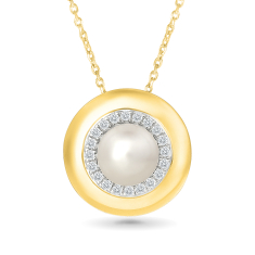 Freshwater Cultured Pearl and 1/10ctw Diamond 10k Yellow Gold Pendant Necklace - 80th Anniversary Bubble Collection 1