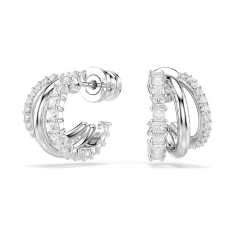 Swarovski Hyperbola Round and Square Zirconia Mini Hoop Earrings, Rhodium-Plated 1