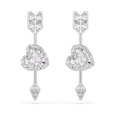 Swarovski Idyllia Crystal and Zirconia Heart with Arrow Drop Earrings, Rhodium-Plated 1