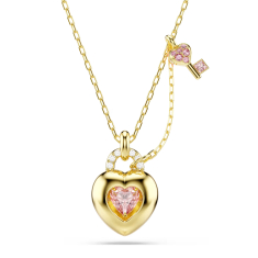 Swarovski Idyllia Crystal and Zirconia Heart and Key Pendant Necklace, Gold-Tone Plated 1