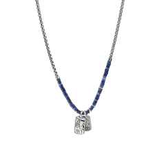 John Hardy Heishi Lapis Sterling Silver Pendant Tag Necklace 1