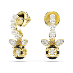 Swarovski Idyllia Crystal Pearl and Zirconia Bee Drop Earrings, Gold-Tone Plated 1