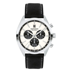 Previously Owned Movado Heritage Series Datron White Dial Black Leather Strap Watch 41mm - 3650199 1