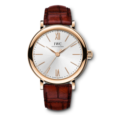 Previously Owned IWC Portofino Automatic 34 Diamond Silver Dial Leather Strap Watch 34mm - IW357401 1