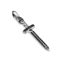 Men's David Yurman Pave Sword Amulet in Sterling Silver with Black Diamonds, 41.3mm 1