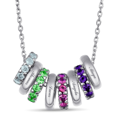 Personalized Gemstone Circle Charm Family Pendant Necklace 1