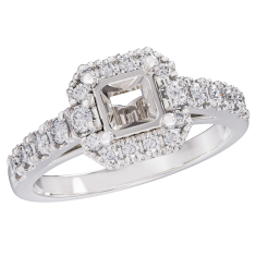 3/4ctw Diamond Cushion Halo White Gold Engagement Ring Setting - Design Collection 1