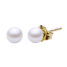 4mm Freshwater Cultured Pearl Stud Earrings, Yellow Gold 1