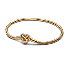Pandora Sparkling Infinity Heart Clasp Gold-Plated Snake Chain Bracelet 1