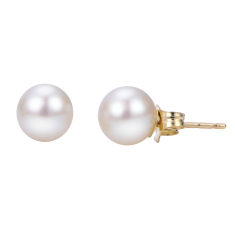6-6.5mm Akoya Cultured Pearl Stud Earrings, Yellow Gold 1