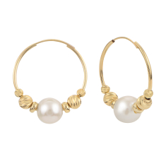 7.5-8mm Fresh Water Cultured Pearl Bead Yellow Gold Hoop Earrings 1