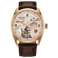 Men's Citizen Eco-Drive Disney Hometown Mickey Mouse Beige Dial Brown Leather Strap Watch 42mm - AW0088-04W 1