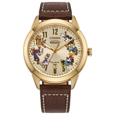 Citizen Eco-Drive Disney Donald Duck and Crew Brown Leather Strap Watch 40mm - AW0093-04W 1