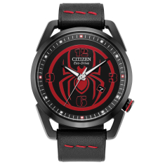 Citizen Eco-Drive Marvel Miles Morales Black Leather Watch Strap 42mm - AW1685-00W 1