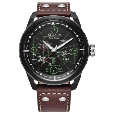 Men's Citizen Eco-Drive Star Wars X-Wing and TIE Fighter Black Dial Black Leather Strap Watch 45mm - AW1738-05W 1