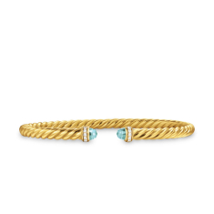 David Yurman Cablespira Flex Bracelet in 18K Yellow Gold with Aquamarine and Diamonds, 4mm 1