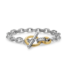 David Yurman DY Mercer Toggle Chain Bracelet in Sterling Silver with 18K Yellow Gold and Diamonds, 8mm 1
