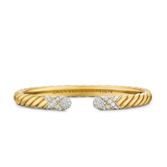 David Yurman Sculpted Cable X Cuff Bracelet in 18K Yellow Gold with Diamonds, 6mm 1