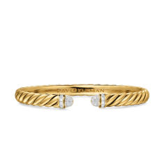 David Yurman Sculpted Cable Cuff Bracelet in 18K Yellow Gold with Pave Diamond Domes, 6mm 1
