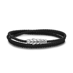 Men's David Yurman Chevron Triple Wrap Bracelet in Black Leather with Sterling Silver, 3mm 1
