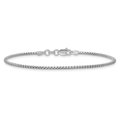14k White Gold 1.5mm Round Box Chain Bracelet 1