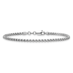 14k White Gold 2.45mm Round Box Chain Bracelet 1