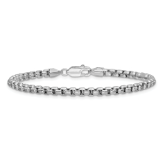 14k White Gold 3.6mm Round Box Chain Bracelet 1