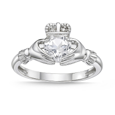 Heart White Topaz Sterling Silver Claddagh Ring 1