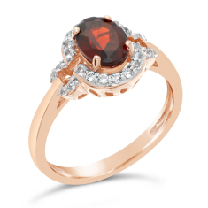 Oval Garnet and White Topaz Halo Rose Gold-Plated Ring 1