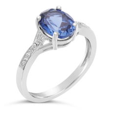 Oval Created Sapphire and Diamond Accent Sterling Silver Ring 1