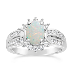 Created Opal and White Topaz Crown Accent Sterling Silver Ring 1