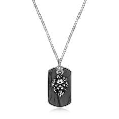 Men's Picasso Jasper Lion Dog Tag Sterling Silver Pendant Necklace 1