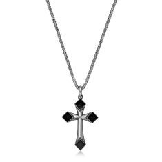 Men's Black Onyx Cross Sterling Silver Pendant Necklace 1