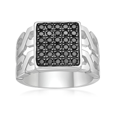 Men's Black Spinel Multi-Row Sterling Silver Ring 1