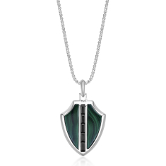 Men's Malachite and Black Onyx Shield Sterling Silver Pendant Necklace 1