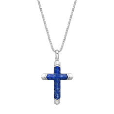 Men's Lapis Lazuli Sterling Silver Cross Pendant Necklace 1