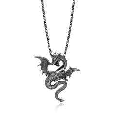 Men's Oxidized Sterling Silver Dragon Pendant Necklace 1