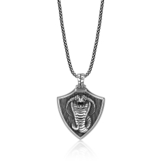 Men's Oxidized Sterling Silver Cobra Pendant Necklace 1