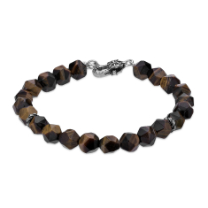 Men's Faceted Tiger's Eye Sterling Silver Beaded Bracelet 1