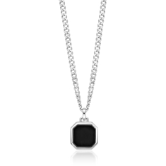 Men's Octagonal Black Onyx Sterling Silver Pendant Necklace 1