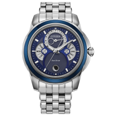 Men's Citizen Eco-Drive Calendrier Blue Dial Moon Phase Stainless Steel Watch 41.8mm - BU0088-51H 1