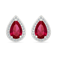 Created Ruby and Created White Sapphire Halo Sterling Silver Stud Earrings 1