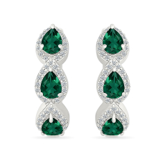 Created Emerald and Created White Sapphire Sterling Silver Hoop Earrings 1