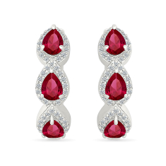 Created Ruby and Created White Sapphire Sterling Silver Hoop Earrings 1
