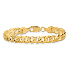 14k Yellow Gold 7.25mm Beveled Curb Chain Bracelet 1