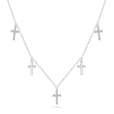 1/10ctw Diamond Sterling Silver Cross Station Necklace 1